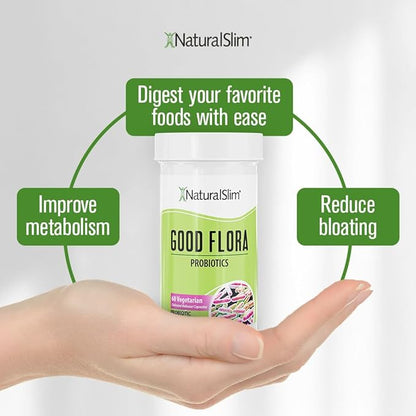 NaturalSlim Good Flora, Probiotics for Women & Men - Gut Health Supplements with 7 Powerful Strains for De-Bloating & Vitality - Probiotics for Digestive Health, 60 Vegetarian Capsules, 2 Pack