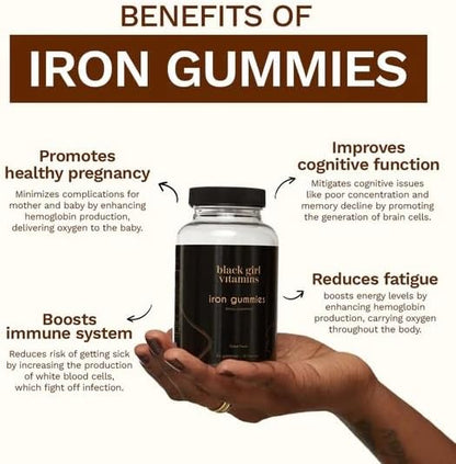 Black Girl Vitamins - Iron Gummies (20 mg), Supports Iron Deficiency & Anemia, Gluten-Free, Gelatin Free, Made in The USA (Grape, 60 Count) 30 Day Supply (Pack of 2)