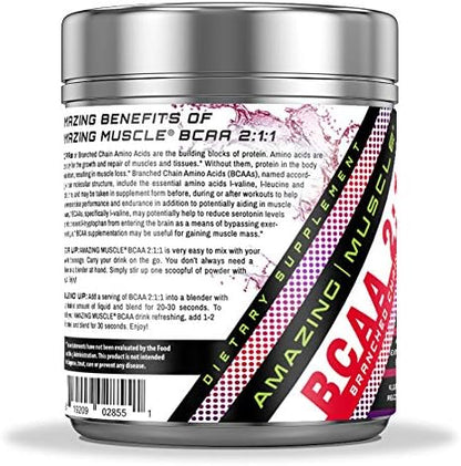 Amazing Muscle BCAA 2:1:1 Branched Chain Amino Acids - 6,000 MG - Promotes Lean Muscles - Supports Swifter Muscle Recovery - Enhances Endurance Levels (Wild Berry, 30 Servings)