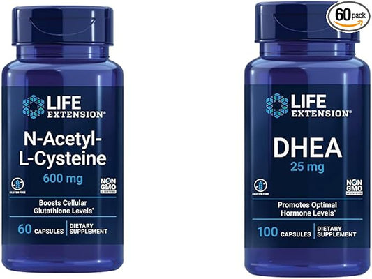 Life Extension N-Acetyl-L-Cysteine (NAC), Immune, Respiratory & DHEA 25 mg – Supplement for Hormone Balance, Immune Support, Sexual Health, Bone & Cardiovascular Health