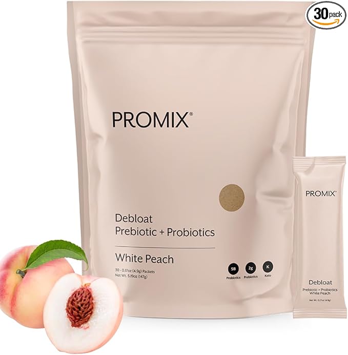ProMix Nutrition Debloat Prebiotics and Probiotics, Bloating Relief for Women, Gut Cleanse Detox for Men and Immune Support - White Peach - 30 Servings (Pack of 30)