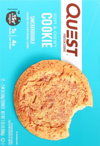 Quest Nutrition Snickerdoodle Protein Cookie,15g Protein,1g Sugar,4g Net Carbs,Keto Friendly,High-Protein,Low Carb;,12 Count (Pack of 2)