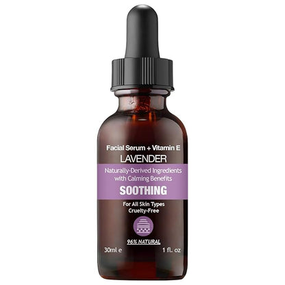 Purifect Lavender Soothing Botanical Facial Oil Serum - Calming Moisturizer with Vitamin E & Squalane, Infused with Botanical Oils to Rejuvenate, Cleanse & Hydrate Skin Naturally - 1 fl oz