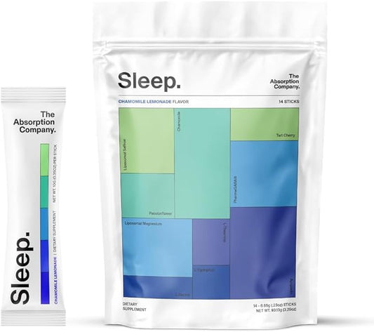 Sleep Aid Powder - Calming Drink for Deep Sleep with Liposomal Saffron, Magnesium & PharmaGABA Melatonin-Free Natural Supplement to Reduce Stress and Improve Sleep Quality Chamomile Lemonade 14 Sticks