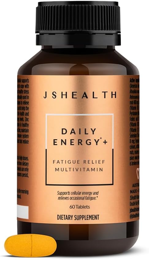 JSHealth Daily Energy Supplement. Once Daily Energy Vitamins for Women with American Ginseng, Rhodiola, B Vitamins, Vitamin C, Zinc. Supports Stamina and Stress. Vegan (60 Tablets)