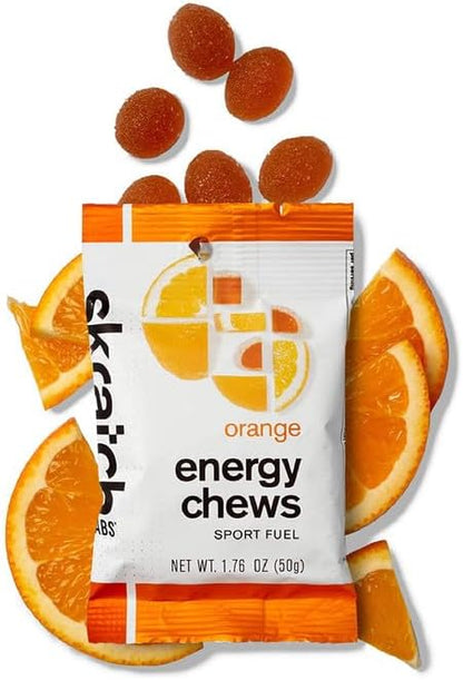 Skratch Labs Energy Chews | Gummies for Running, Cycling & Endurance Quick Carbs for Athletes, Easy to Digest, Real Fruit | Gel Alternative for Long Runs & Rides | Orange 10 Pack | Gluten Free, Vegan