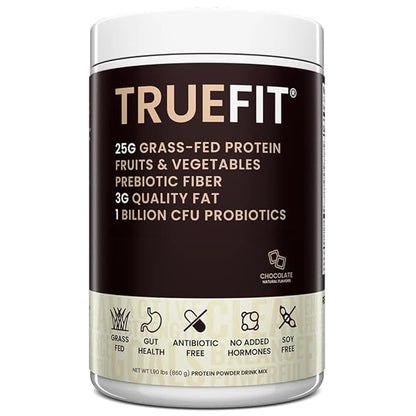 TrueFit High Fiber Protein Powder, Grass-Fed Whey Meal Replacement Shake with Prebiotics, Probiotics, & Organic Superfoods, Keto Friendly, Gluten Free