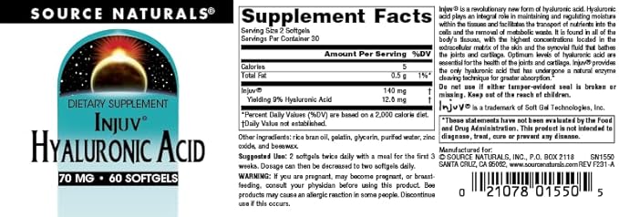 Source Naturals Hyaluronic Acid Injuv 70mg - 60 Softgels