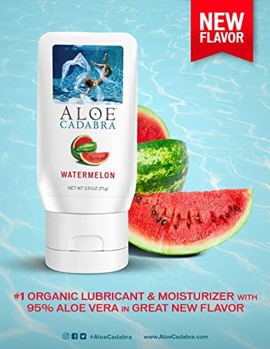 Aloe Cadabra Flavored Personal Lubricant and Vaginal Moisturizer, Organic Edible Aloe Lube for Men, Women and Couples, Non-Staining, pH Balanced, Toy Compatible (Watermelon, 2.5 Ounces, 1 Pack)