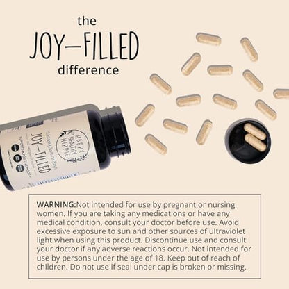 Joy-Filled Mood Support Supplement - 7 Herb Complex + St. Johns Wort (180 Ct) | Rhodiola Rosea, Eleuthero, Ashwagandha | Stress Relief – Helps Calm The Mind & Body | 100% Plant-Based Happy Pills