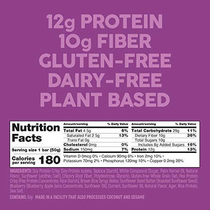 No Nuts! Blueberry & Vanilla Protein Bars – Nut-Free & School-Safe | 12g Plant Protein, Vegan, Gluten-Free, Non-GMO, Organic, Kosher | 12 Count