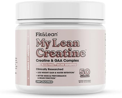 Fit & Lean Creatine for Women, My Lean Creatine Powder Complex with GAA, Muscle Performance, Cognitive Function and Less Bloating, Reduced Water Retention, Unflavored, 50 Servings