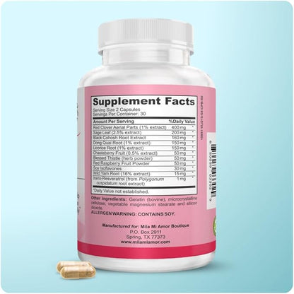 Mila Miamor Women's Support - Hormone Regulator with Natural Ingredients - Estrogen Support for Women — Supplement for Hormone Balance, Menopause & Antioxidant - Made in USA - 60 Capsules