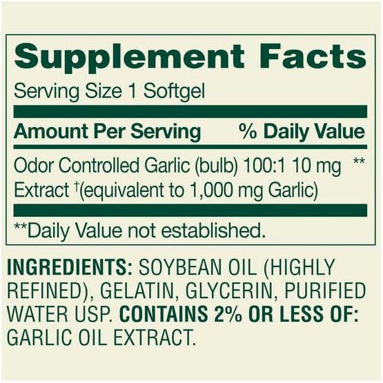 H4U Spring Valley Odor-Controlled Garlic Dietary Supplement Softgels for Heart Health, 1000 mg, 120 Count