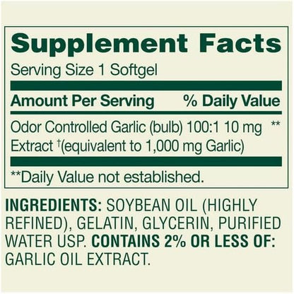 H4U Spring Valley Odor-Controlled Garlic Dietary Supplement Softgels for Heart Health, 1000 mg, 120 Count