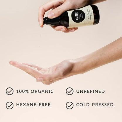 Edens Garden Organic Castor Oil – Cold Pressed, Unrefined, Hexane-Free & 100% Pure Therapeutic Grade – Carrier Oil for Nails, Cuticle, Hair Growth, Eyelashes, Eyebrows, Skin & Scalp 118 ml (4 fl oz)