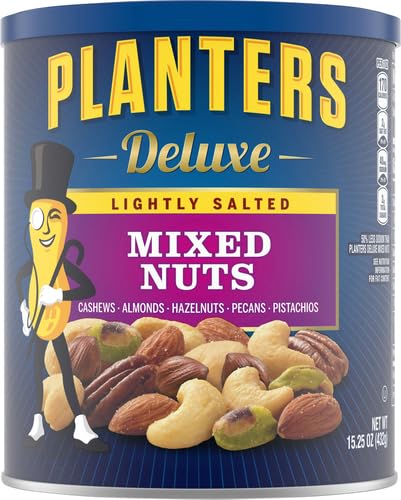 PLANTERS Deluxe Lightly Salted Mixed Nuts, Party Snacks, Plant-Based Protein 15.25oz (1 Canister) (Pack of 2)