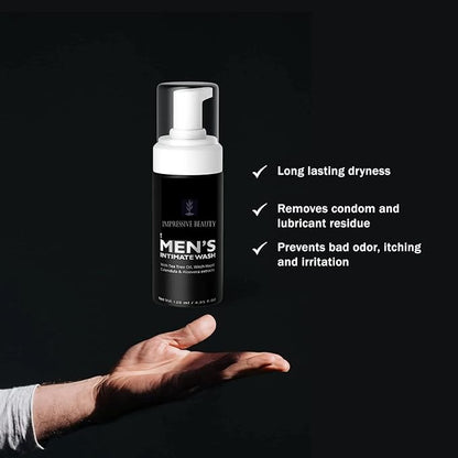 Impressive Beauty Intimate Wash for Men Natural Organic with Tea Tree Oil | pH Balanced Foam Cleansing | Removes Sweat, Bad Odor, Itching, and Irritation | 4.05 fl. oz.