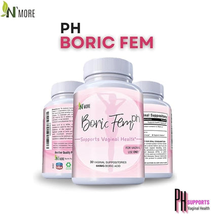 N'More Boric Acid Vaginal Suppositories with Applicator - 100% Pure Made in USA - Boricfem Support Vaginal Health (One) (60 Count (2 Pack), Boric Acid Suppositories)