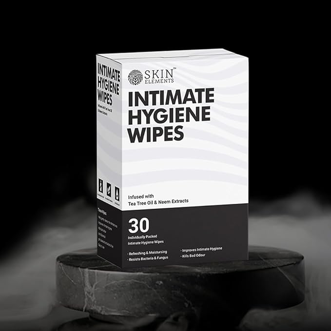 Skin Elements Intimate Hygiene Wipes | Unisex | pH balanced Wipes | Tea Tree Oil & Neem Extracts | 30 Individual Wipes | Pre and Post Intimacy