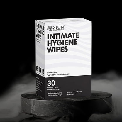 Skin Elements Intimate Hygiene Wipes | Unisex | pH balanced Wipes | Tea Tree Oil & Neem Extracts | 30 Individual Wipes | Pre and Post Intimacy