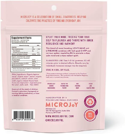 Microjoy Elevate – Mood Support, Relaxation & Stress Relief Gummies – with L-Theanine, Lion’s Mane, 5-HTP & B6 – Vegan, Non-GMO – 30ct – Strawberry