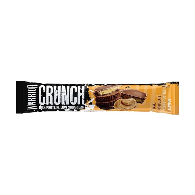 Warrior HIGH PROTEIN BARS (20g Protein each) - Low Carb, Low Sugar - Pack of 12 Caramel Crispy Crunch Bars - Dark Chocolate & Peanut Butter