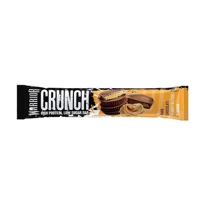 Warrior HIGH PROTEIN BARS (20g Protein each) - Low Carb, Low Sugar - Pack of 12 Caramel Crispy Crunch Bars - Dark Chocolate & Peanut Butter
