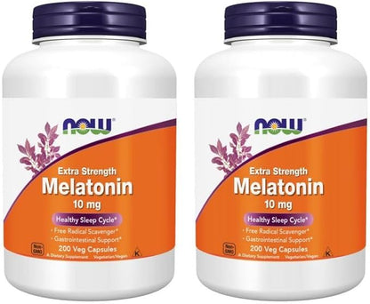 Now Foods Supplements, Melatonin, Extra Strength 10 mg, Free Radical Scavenger*, Healthy Sleep Cycle*, 200 Veg Capsules (Pack of 2)