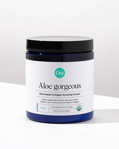 Ora Organic Vegan Collagen-Boosting Powder for Women and Men - Hair, Skin, & Nails Support - Bamboo Silica, Plant-Based Protein, Organic Vitamin C, Aloe Vera - Vanilla Flavor, 20 Servings