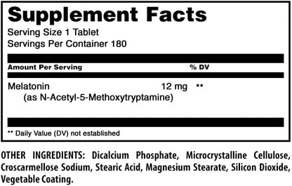 Amazing Formulas Melatonin Supplement | Unflavored | 12 Mg Per Serving | 180 Tablets | Non-GMO | Gluten-Free | Made in USA