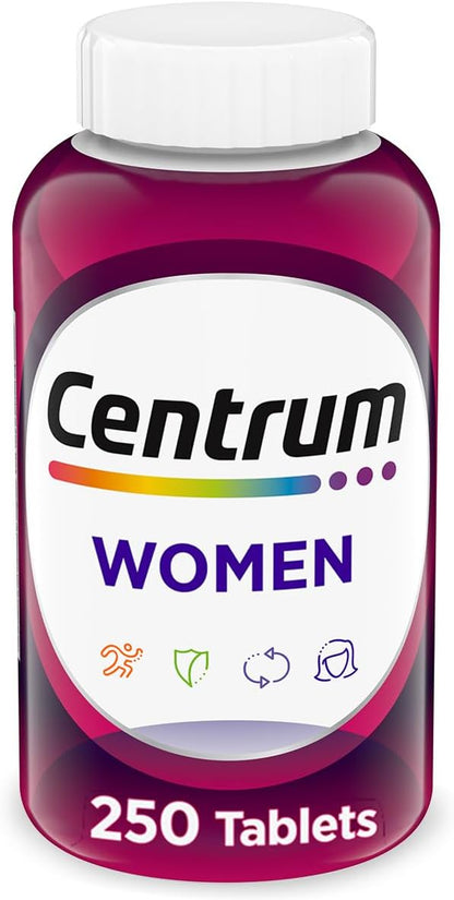 Centrum Multivitamin for Women, Multimineral Supplement with Iron, Vitamin D3, B Vitamins and Antioxidant Vitamins C and E, Gluten Free, Non-GMO Ingredients - 250 Count