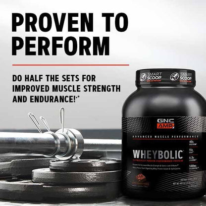 GNC AMP Wheybolic Clinically Proven Protein Powder, 40g Whey Protein, BCAA, Leucine, Increases Muscle Strength, Muscle Building, 3rd Party Tested, Gluten Free, Strawberries and Cream, 10 Servings