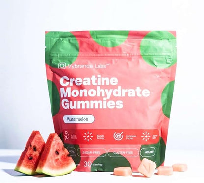 VYBRANCE LABS Creatine Gummies for Women & Men — First & Only 5g Creatine + Taurine + Vitamin B12 | Vegan Creatine Gummies | Sugar-Free | Watermelon