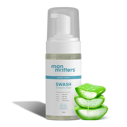 Man-M.a.t.t.e.r.s Intimate Wash with Aloe Vera, Tea Tree for Men Anti Bacterial, Anti Itch, Anti Odour | Better Private Parts Hygiene| pH Balanced Intimate |120 ml