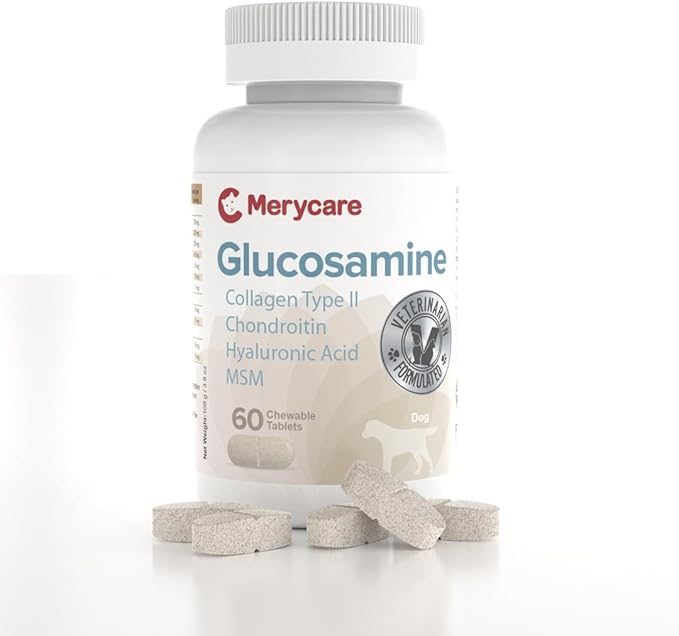 Glucosamine for Dogs – Hip & Joint Support Chewable Tablets with Collagen Type II, Chondroitin, MSM & Hyaluronic Acid – Veterinarian-Formulated – 60 Count
