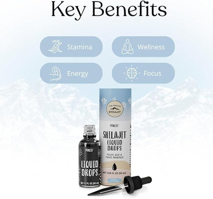 Pure Himalayan Shilajit ® Liquid Drops - The Purest Form of Shilajit, 99.9% Absorption for Immune Support, Energy Boost, Anti-Aging - Natural Trace Minerals & Fulvic Acid (50ml)