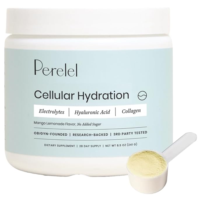 Perelel Hydration Powder, Electrolyte Supplement with Collagen & Hyaluronic Acid, Mango Lemonade Flavor, Soy & Gluten Free, Non GMO, No Added Sugar, 28 Servings