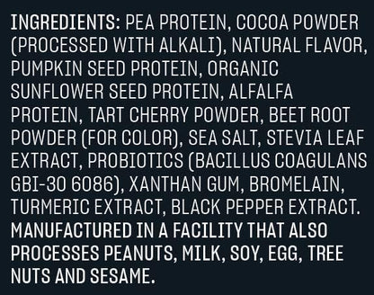 Vega Protein + Recovery - 30g Plant-Based Protein per Serving, Chocolate, 12 x 1.6oz Sachets, 5g BCAAs, Probiotics, NSF Certified, for Shakes & Smoothies, (Packaging May Vary)