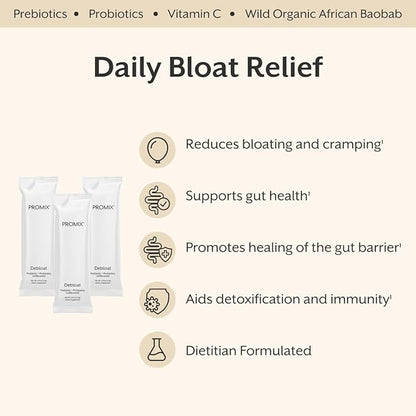 ProMix Nutrition Debloat Prebiotics and Probiotics Immune Support Supplement for Digestion, Cortisol Health, Gut Cleanse - Unflavored - 30 Servings (Pack of 30)
