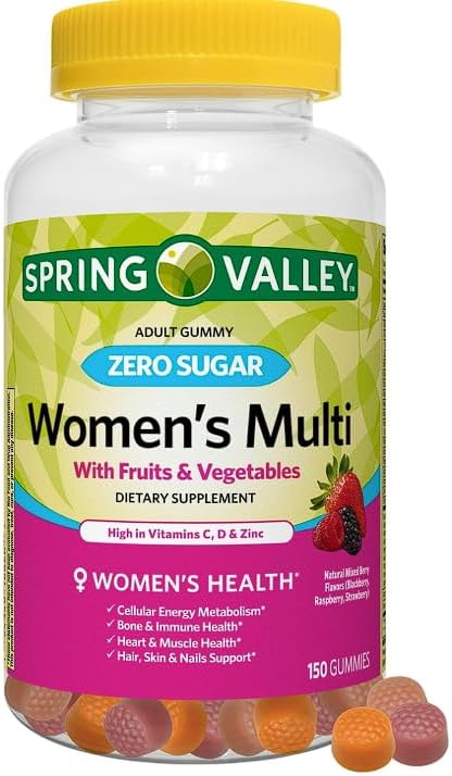 Spring Valley Zero Sugar Women's Multi Gummy, 150 Count, Pack 01 + Daily Supplement Tracker Sticker