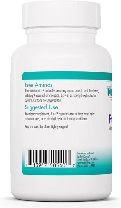 Nutricology Free Aminos Supplement - Essential Amino Acids Complex, Lean Muscle Mass Support, Vegetarian Capsules - 100 Count