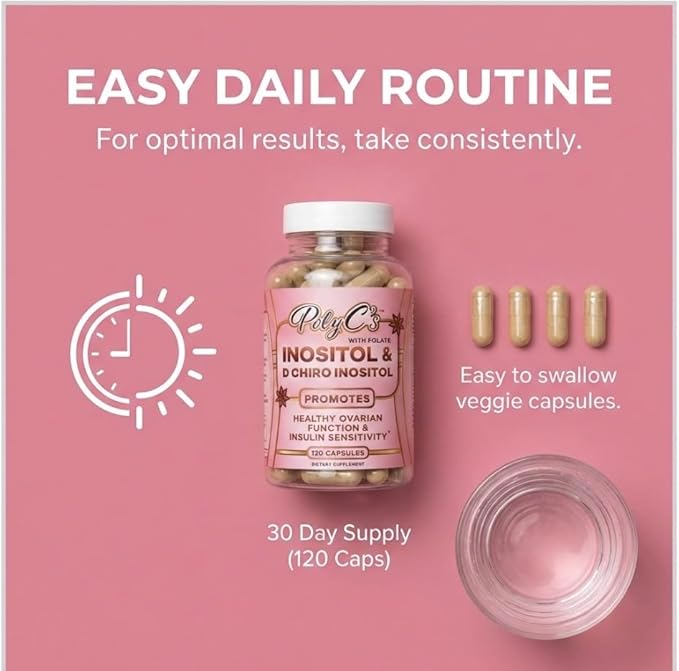 POLYC'S Inositol Supplement for Women - Myo-Inositol & D-Chiro Inositol Capsules 40:1 Ratio, Hormone Balance Aid and Women's Menstrual Health, Ovarian & Ovulation Support, Vegan, 120 Capsules