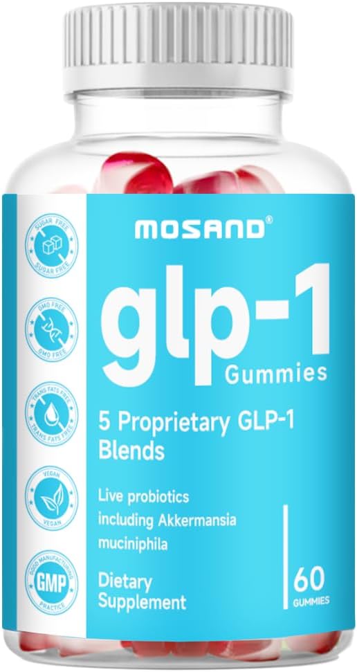 GLP-1 Probiotic Gummies, GLP-1 Supplement with Akkermansia Probiotic, Berberine, No Sugar Added for Gut & Digestion Health,Strawberry Flavor-60 Gummies