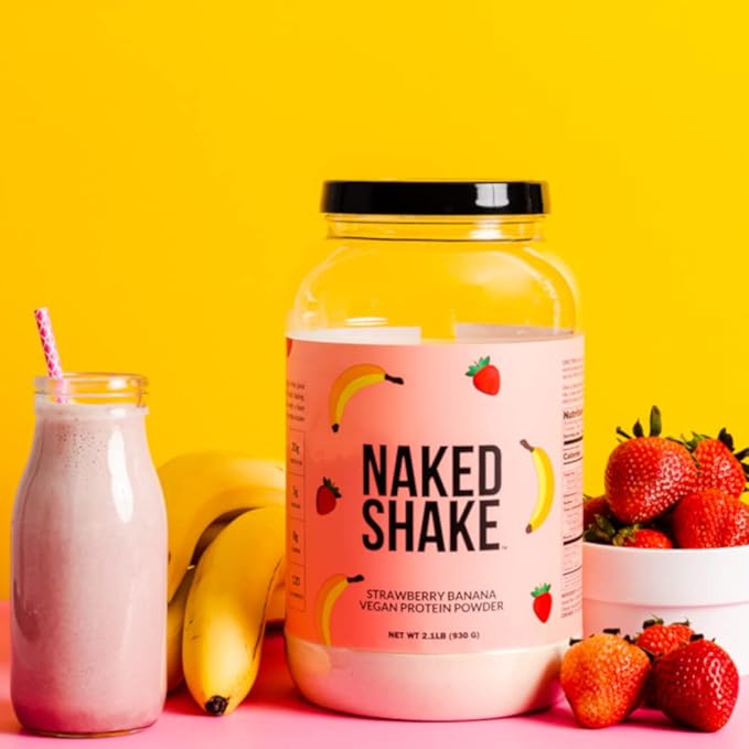NAKED Shake - Vegan Protein Powder, Strawberry Banana - Flavored Plant Based Protein with Mct Oil, NSF Certified, Gluten-Free, Soy-Free, No Gmos Or Artificial Sweeteners - 30 Servings