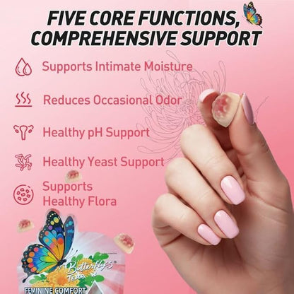 BUTTERFLY'S TEAR Women's Probiotic Gummies | 18-in-1 Feminine Comfort & Urinary Tract Support | 14 Probiotics + 4 Prebiotics | Peach Flavor | Intimate Moisture, pH Balance, Healthy Flora, 180 Chew