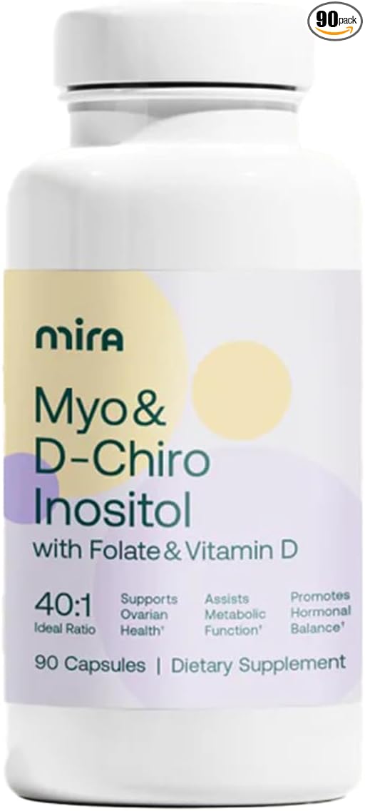 MIRA PCOS Supplement, Myo Inositol & D-Chiro Inositol 40:1 Ratio, Helps Promote Hormonal Balance and Support Ovarian Health & Metabolism, 90 Capsules (30 Servings), 1 Bottle
