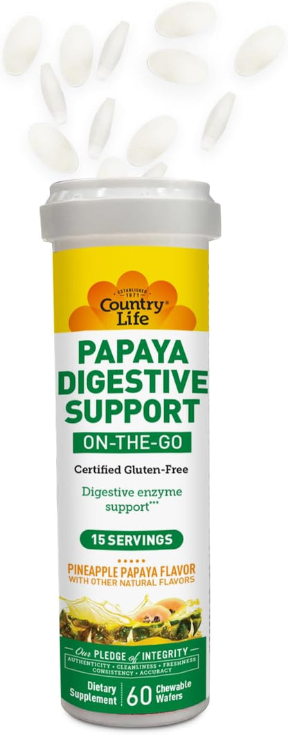 Country Life Chewable Papaya Digestive Enzyme – 8 Pack | Pineapple Papaya Flavor | On-the-Go Digestive Support with Papain, Protease & Amylase | Certified Vegan, Gluten-Free, Non-GMO, Kosher