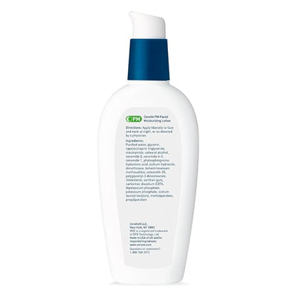CeraVe PM Facial Moisturizing Lotion, Night Cream with Hyaluronic Acid and Niacinamide, Ultra-Lightweight, Oil-Free Moisturizer for Face, 3 Ounce