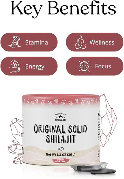 Pure Himalayan Shilajit, Original Solid, Organic Source of Fulvic Acid & Trace Minerals, Widely Used in Ayurveda (36g, Pack of 1)